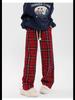 Женские брюки широкого кроя в красную клетку - повседневный осенне-зимний спортивный стиль
