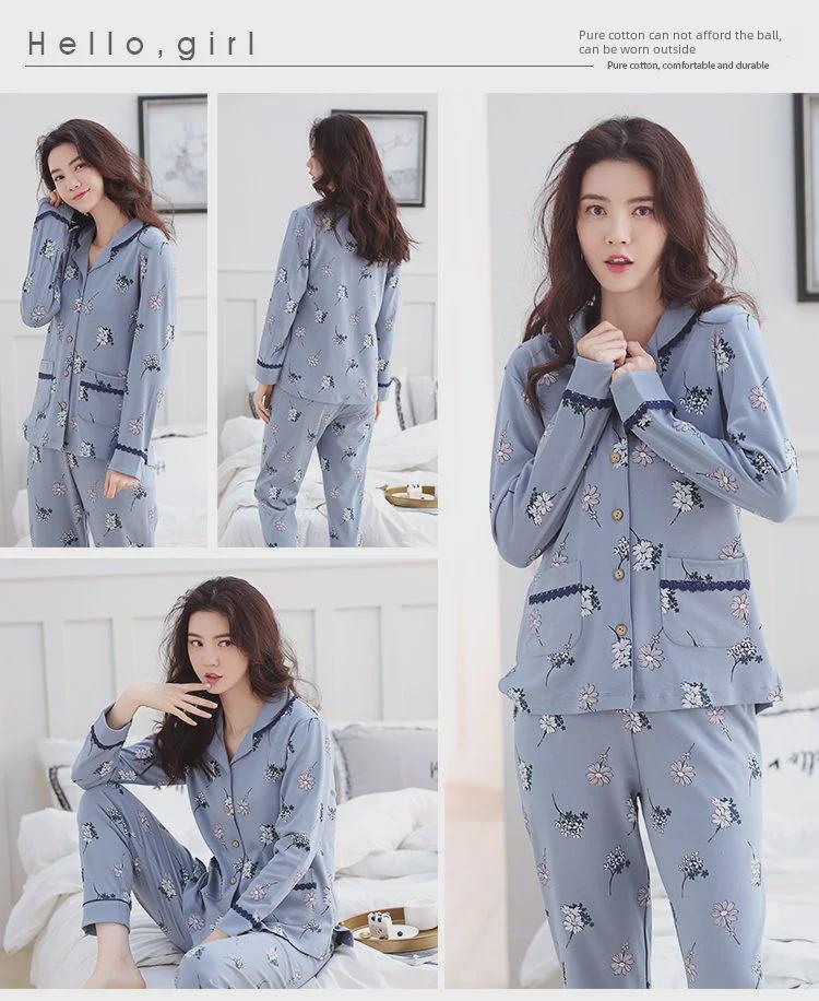 Женская пижама больших размеров с длинным рукавом: 100% хлопок для весны, осени, лета, зимы и одежды для беременных