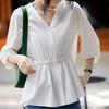 Spring/Summer V-neck White Chiffon Shirt Women's Lantern Sleeves Design Feeling Slimming Waist Doll Shirt Top
