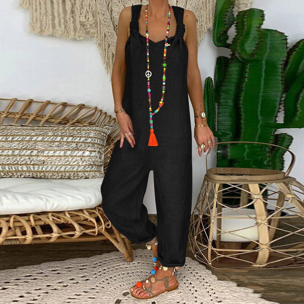 Модные ретро богемные художественные свободные повседневные большие льняные брюки на подтяжках, комбинезоны