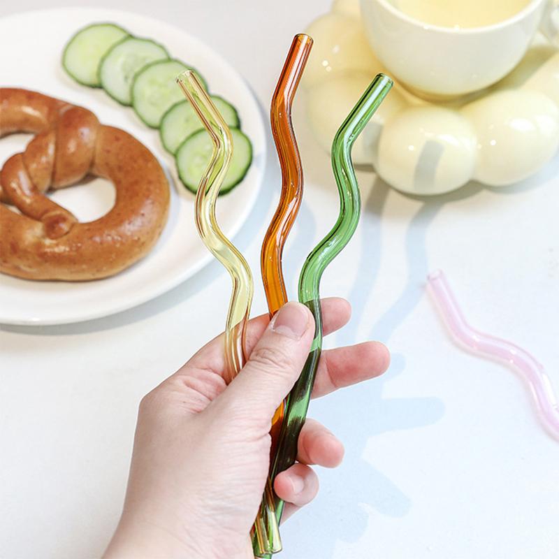 1 шт. Высокоборосиликатные цветные стеклянные соломинки Экологичные стеклянные волнистые для сока коктейлей Кухня Вечеринка Бар Посуда для напитков