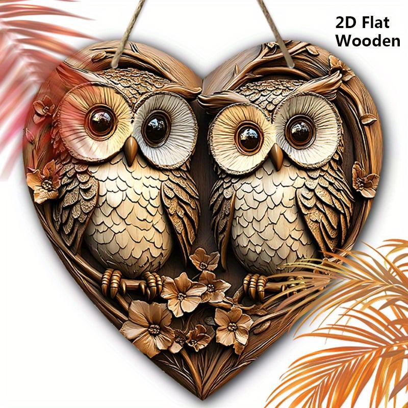 Vintage Couple Owl Wooden Sign with Heart-shaped, Love Ornament for Front Door Wall Hanging Decor, Ideal Home Ornament