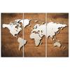 Three Piece Picture Canvas Print Vintage World Map Brown