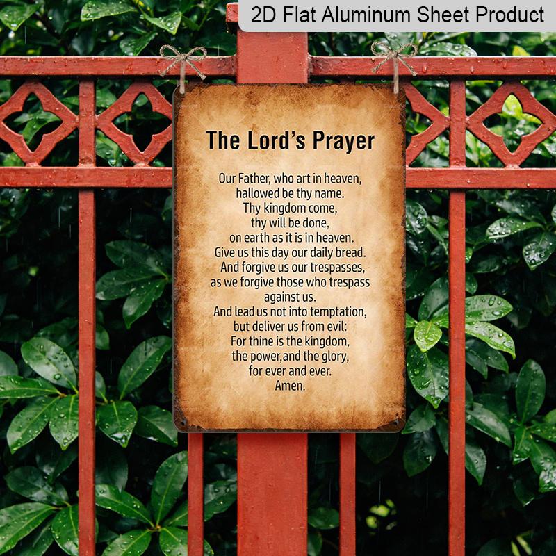 2D Flat Lord's Prayer Inspirational Aluminum Metal Tin Sign, 12x8 Inch Beige Minimalist Wall Art Decor, Easy Hanging Decorative Plaque for Home