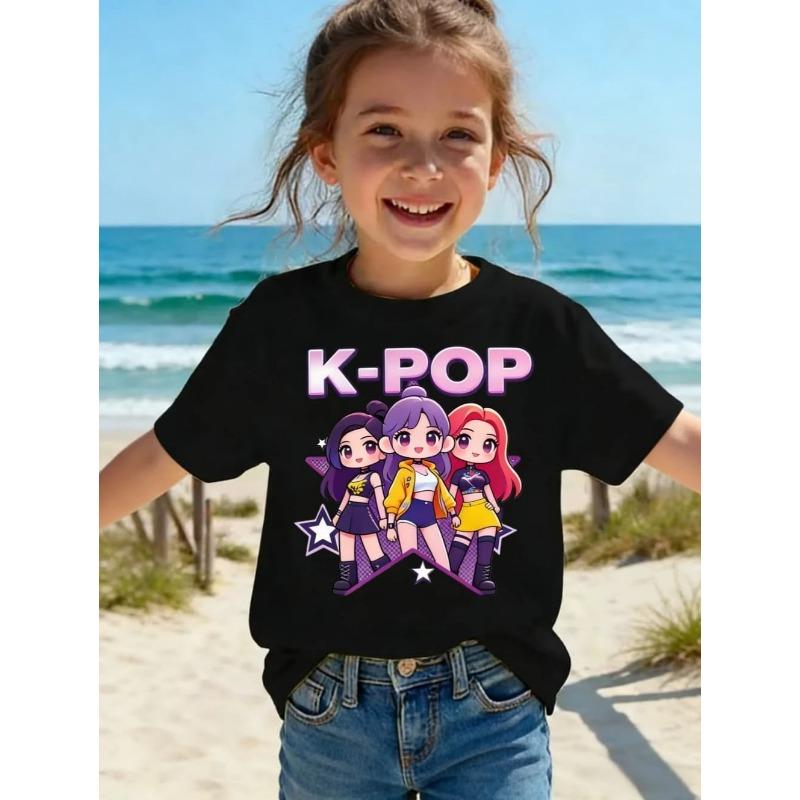 Детская футболка K-pop с мультяшным принтом, короткий рукав, летняя, удобная, забавный подарок для фанатов, футболки в стиле Харадзюку, одежда для девочек