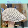 Vintage Girl Grid Beret Hat For Summer Casual Wear With Sunshade And Acrylic Material