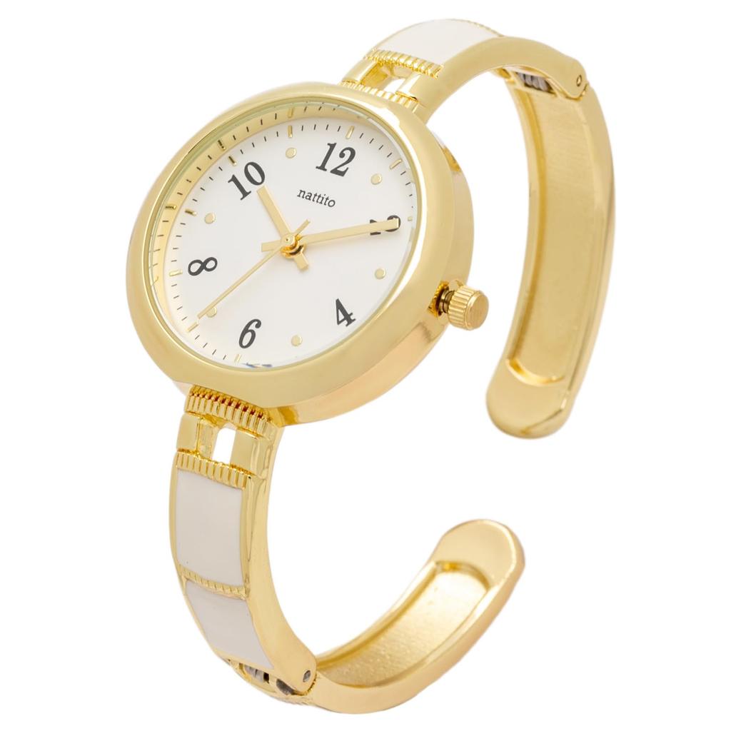 Fieldwork Analog Watch with Metal Strap and Epocolor Cattery Women's Bangle, White, YM123-1