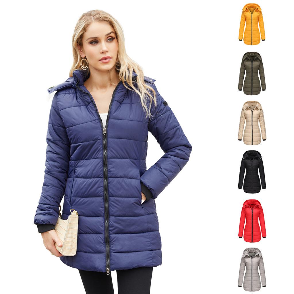 Women's Waterproof Cotton Loose Jacket, Autumn Winter Long Sleeve Parka Warm Cotton Coat, Detachable Hood, Multiple Colors Available