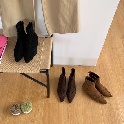 2025 новые осенне-зимние остроносые плоские короткие ботинки женские замшевые тонкие туфли универсальные удобные эластичные короткие ботинки женские