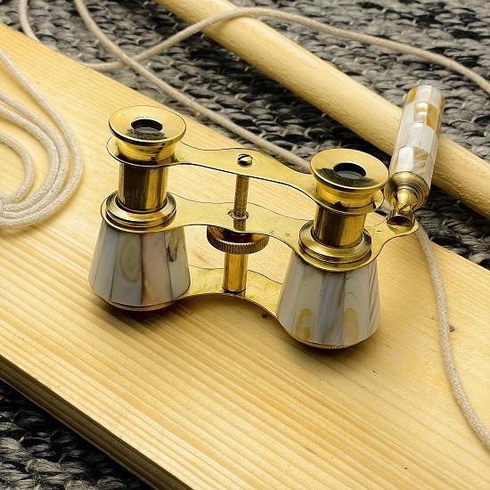 Pure Shiny Brass, Vintage White Binocular With Handle, Theatre Glasses, Mini Nautical, Mother of Pearl, Compact Cute Gift, Gift For Father