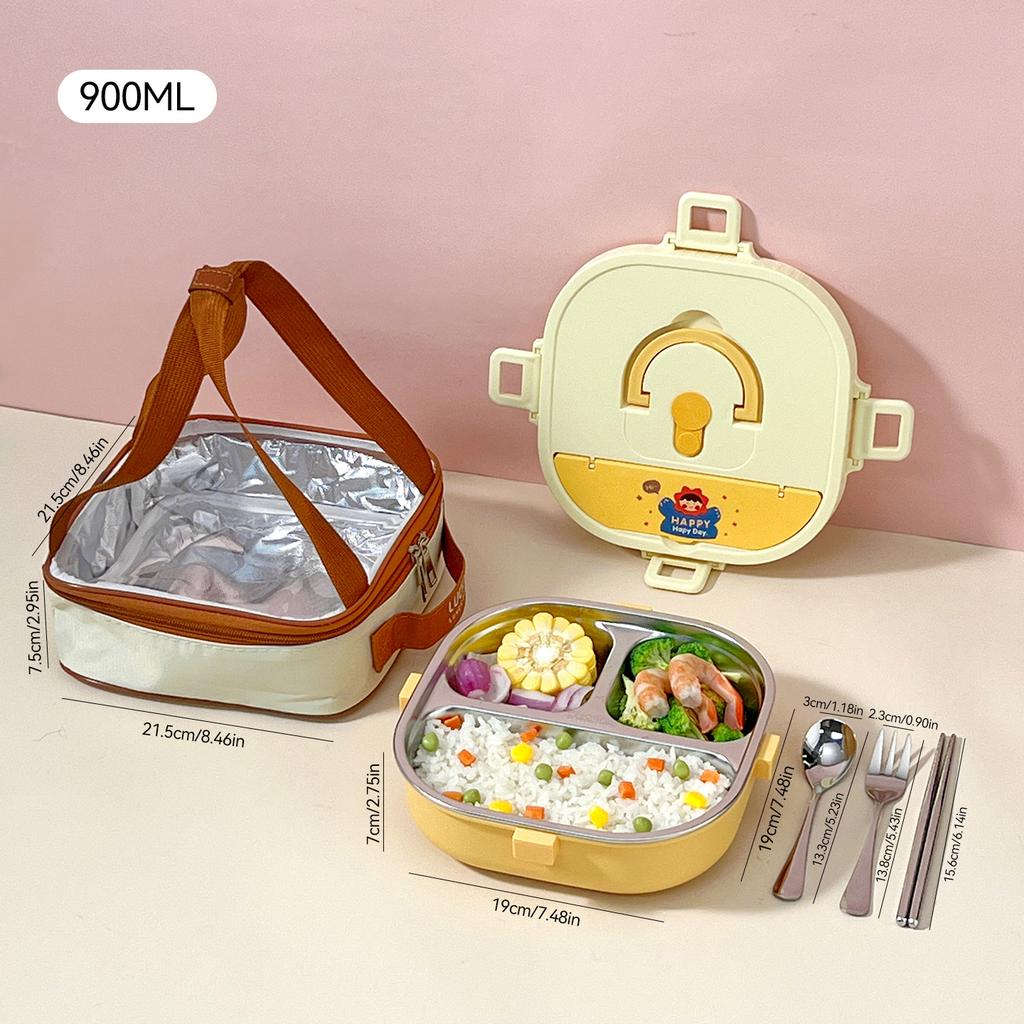 850/900Ml 304 Stainless Steel Divided Bento Box With Cutlery Large Capacity Leak Proof Lunch Box Student Kids Lunch Container