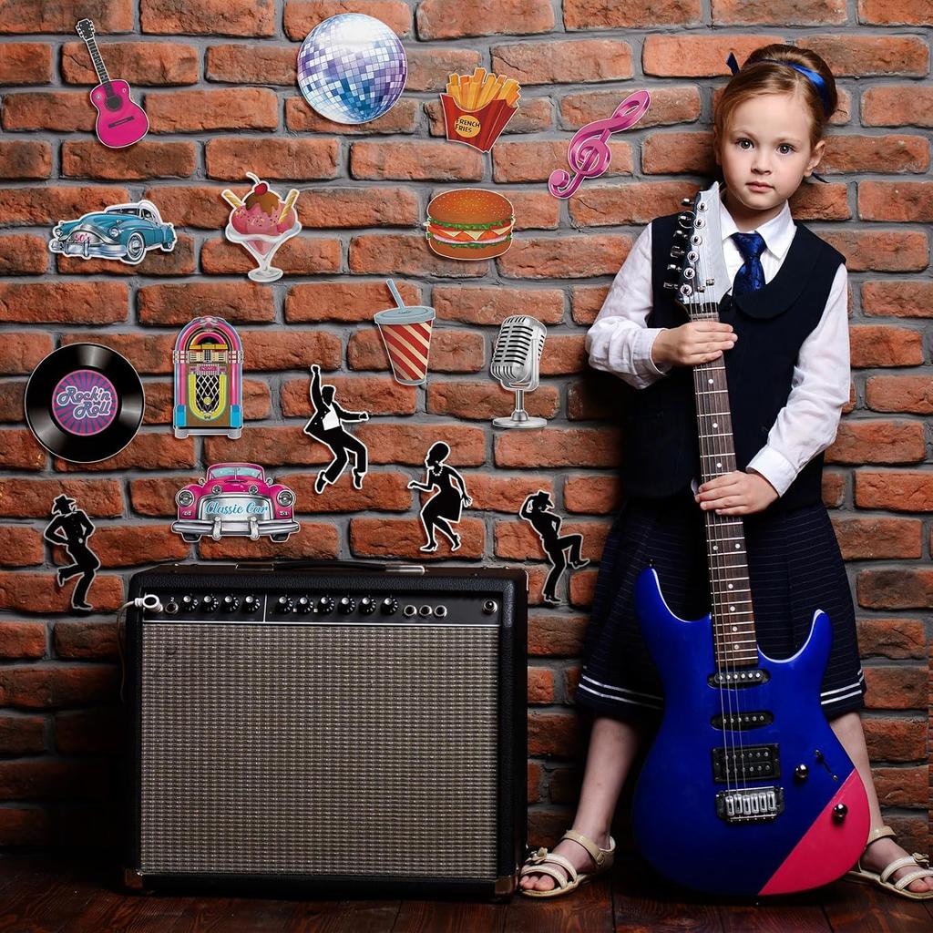 Eaasty 48 шт. Декорации для вечеринки в стиле рок-н-ролл Ретро-декор для вечеринки 50-х годов Вырезки с музыкальными пластинками 1950-х Декор для sock hop Фон в стиле «Бриолин»