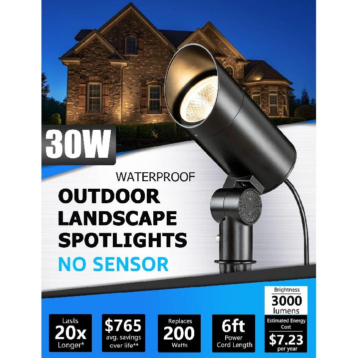 SUNVIE 30W Outdoor LED Spotlight 120V Waterproof Landscape Spotlights 3000LM Ultra Bright Spot Lights Outdoor 3000K Warm White Landscape Lights with