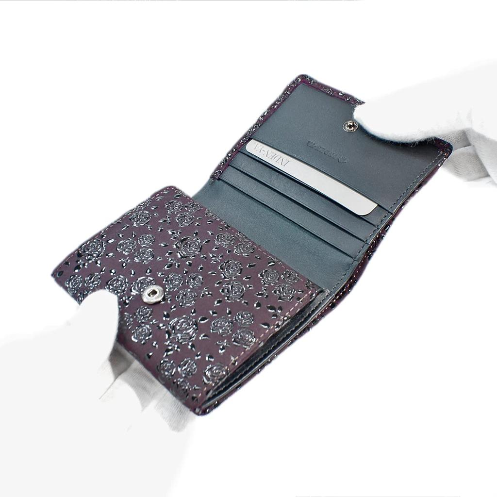 Inden bifold bill compartment box type coin purple background x black rose petite [Indenya] wallet, H, purse, deerskin, lacquer, 2204-06-176