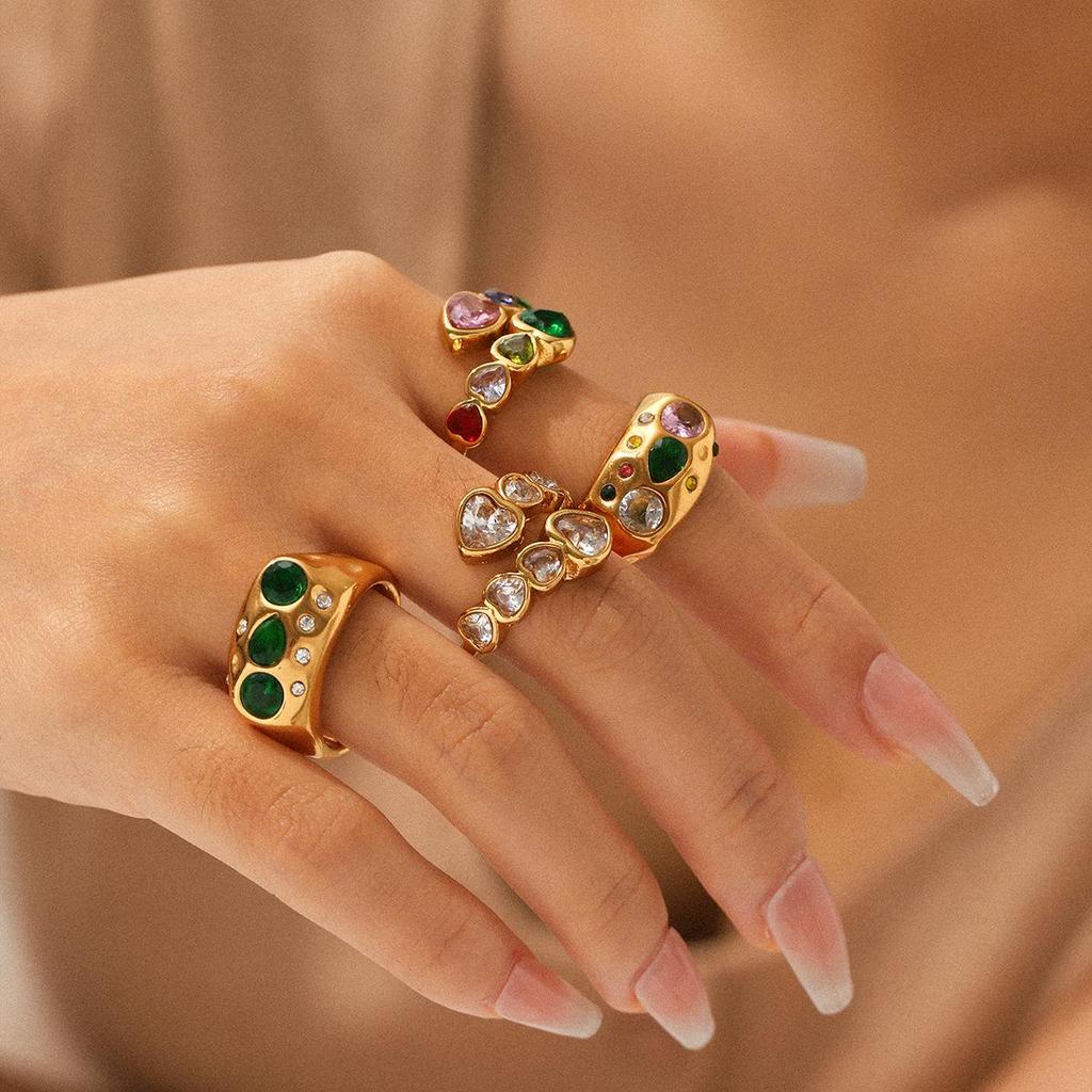 Эксклюзивное открытое кольцо из титановой стали с цирконом в форме сердца для женщин - Европейский и американский хай-энд, не тускнеет