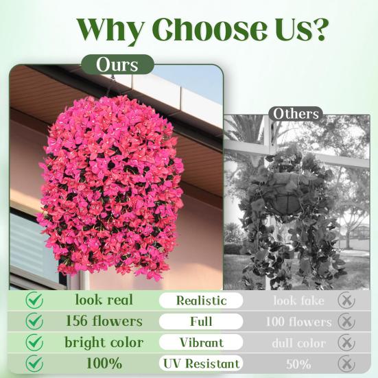 2 шт. Подвесная искусственная бугенвиллия великолепная Устойчивая к УФ-лучам Реалистичный искусственный цветок Свадебная вечеринка В помещении