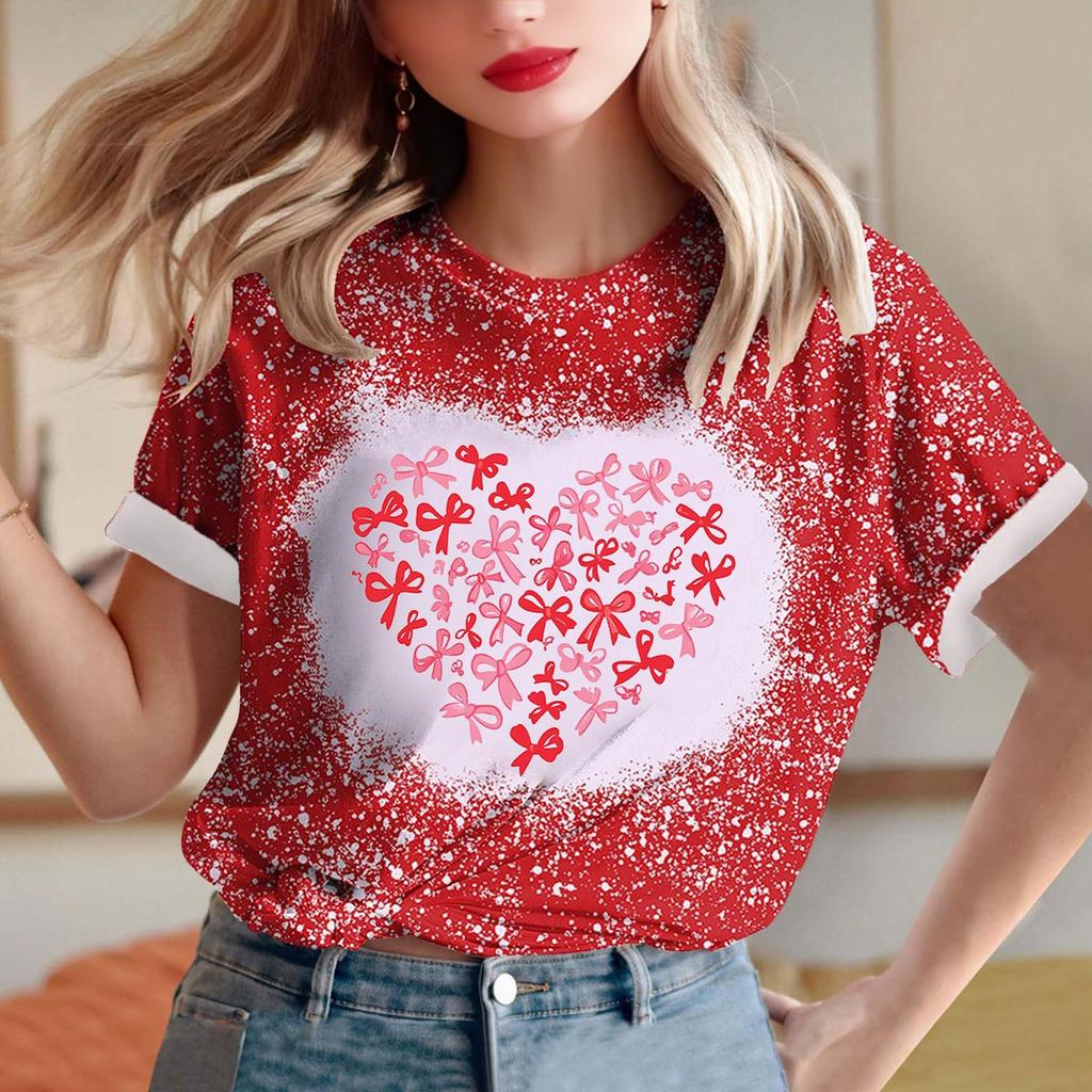 Женская свободная футболка с круглым вырезом и принтом ко Дню святого Валентина с короткими рукавами