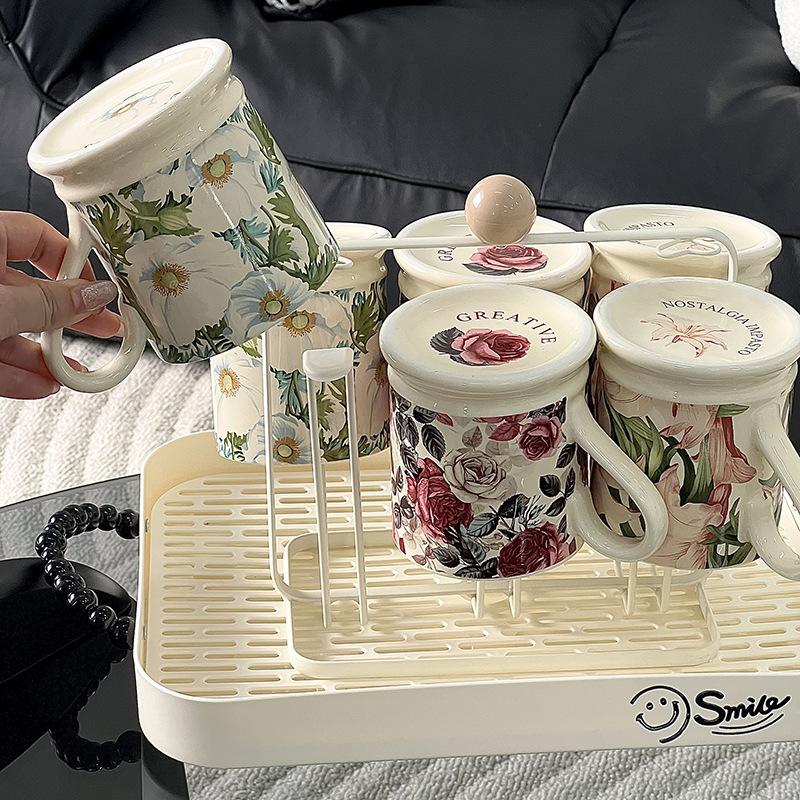 Ретро Литературная Французская Кружка с Принтом Креативный Пасторальный Стиль Растения Цветочный Стиль Керамический Набор Чашек для Воды