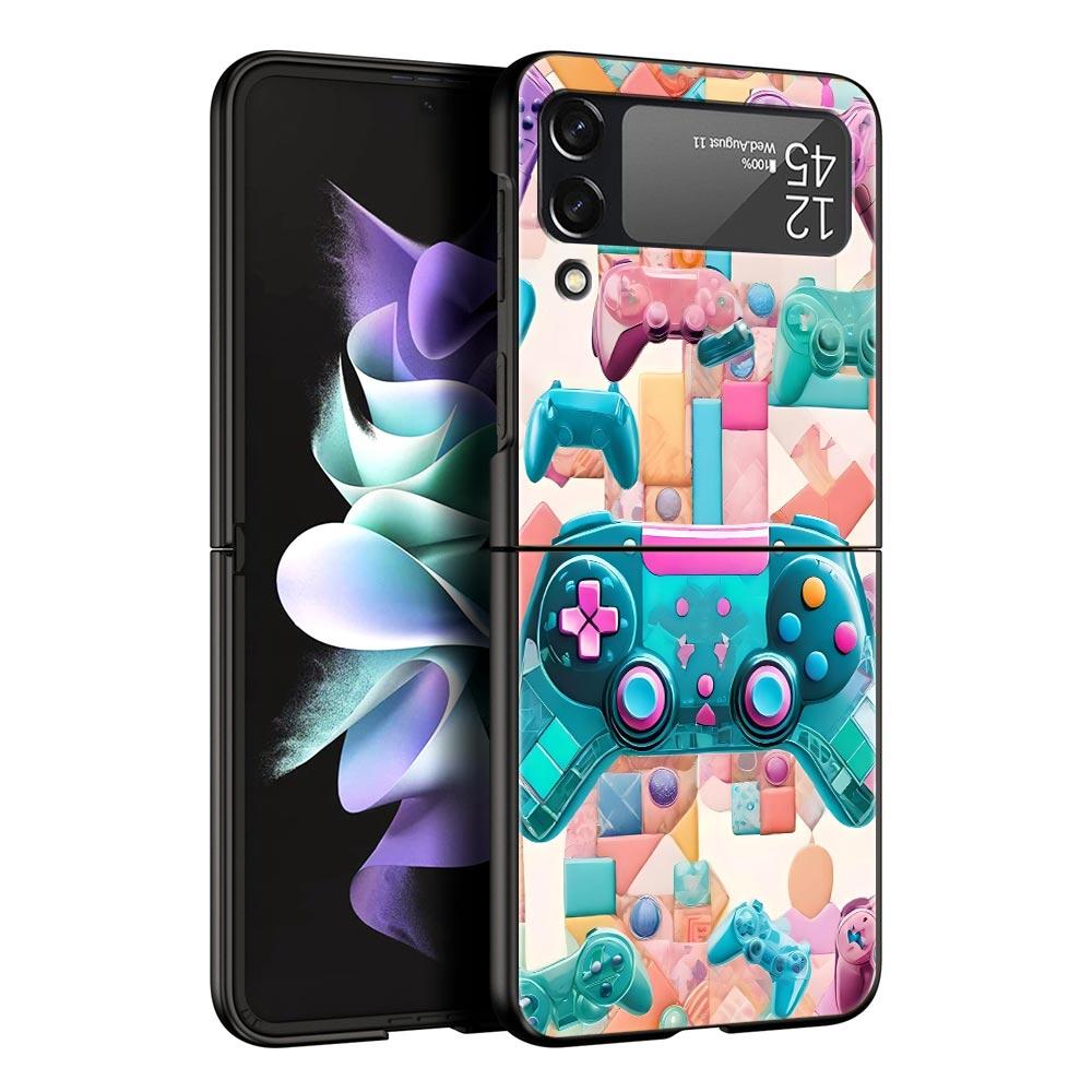 Game Controller Graphic Hard PC Phone Case For Samsung Galaxy Z Flip 7 6 5 4 Black Cover For Galaxy Z Flip 3 Foldable Fundas Bag