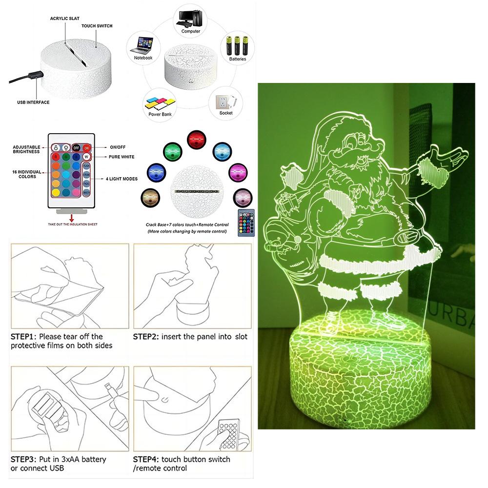 Светодиодный ночник 3D лампы Иллюзия Стич Рождественская елка Дед Мороз Снеговики Детский ночник Лампа для декора дома Детская игрушка Рождественские подарки