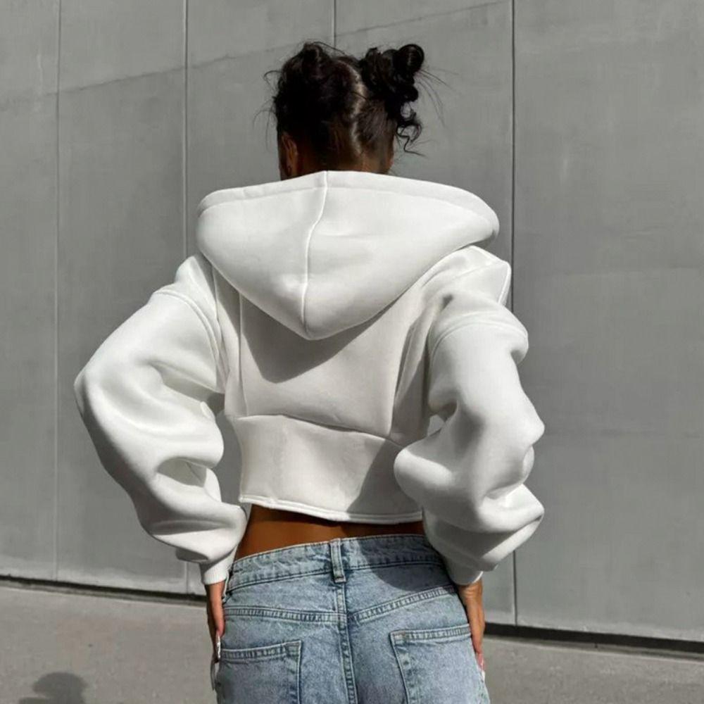 Solid Color Hoodies Women V Shape Long Sleeve Hooded Coat Soft Streetwear Cardigan  Women