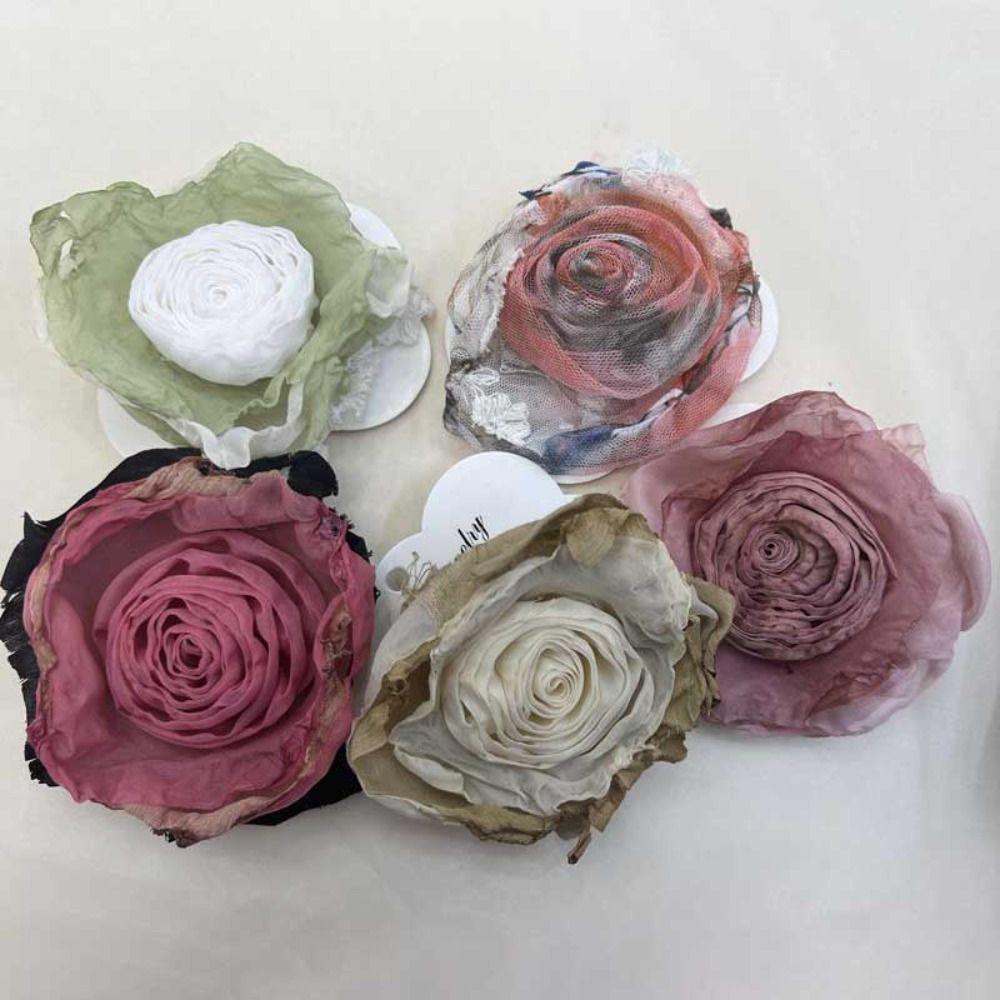 Retro 3D Mesh Flower 9CM Headband Flower New Rose Fabric Artificial Flower