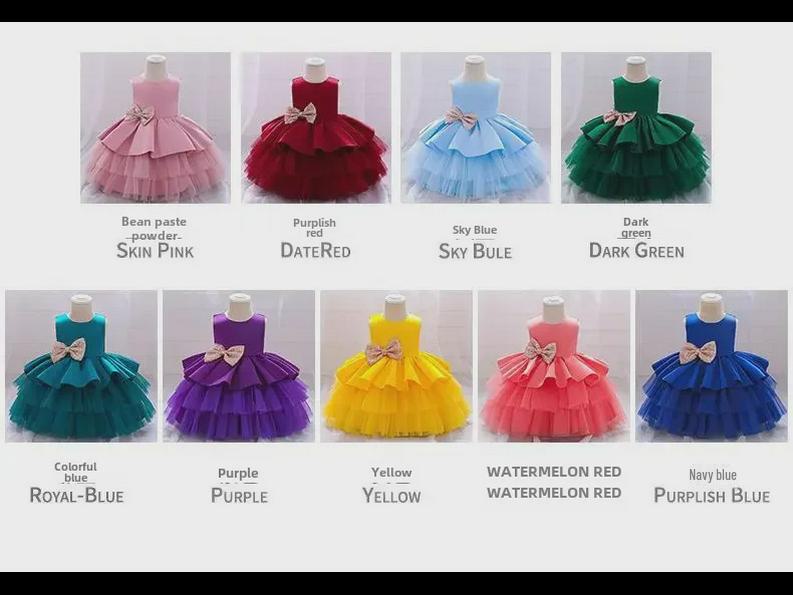 Girls' V-Neck Princess Mesh Dress – European & American Style