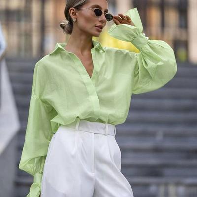 Модная свободная розовая офисная женская блузка 2024 года, элегантные офисные рубашки с длинным рукавом и лацканами, повседневная классическая верхняя женская одежда