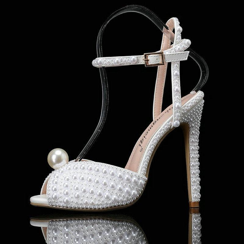 Модные милые туфли-лодочки на шпильке с жемчугом ручной работы, с неглубоким вырезом, для вечеринки, свадьбы, на толстом каблуке, на высоком каблуке для женщин