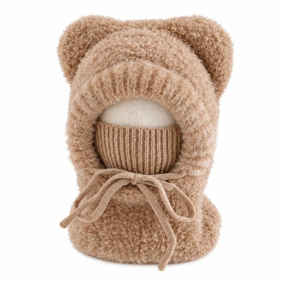 Thickened Hooded Scarf Hat Fluffy Neck Warmer Hat Kids Winter Beanie Travel