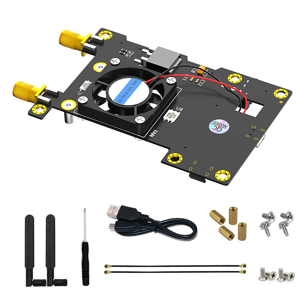 Модуль 4G 3G LTE Mini PCIE MPCIe, беспроводная карта адаптера с двойной антенной, охлаждающий вентилятор, светодиодный светильник для RaspberryPi 4 3 2