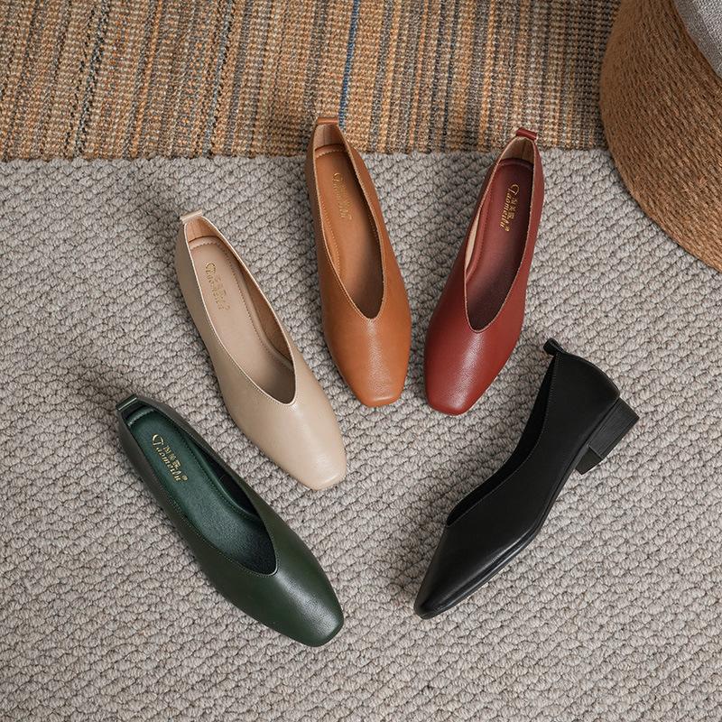 Woman Elegant French Square Toe Mary Janes Casual Flats Female Summer Loafer Shoes Woman Retro Low Heeled Soft Soled Flat Shoes