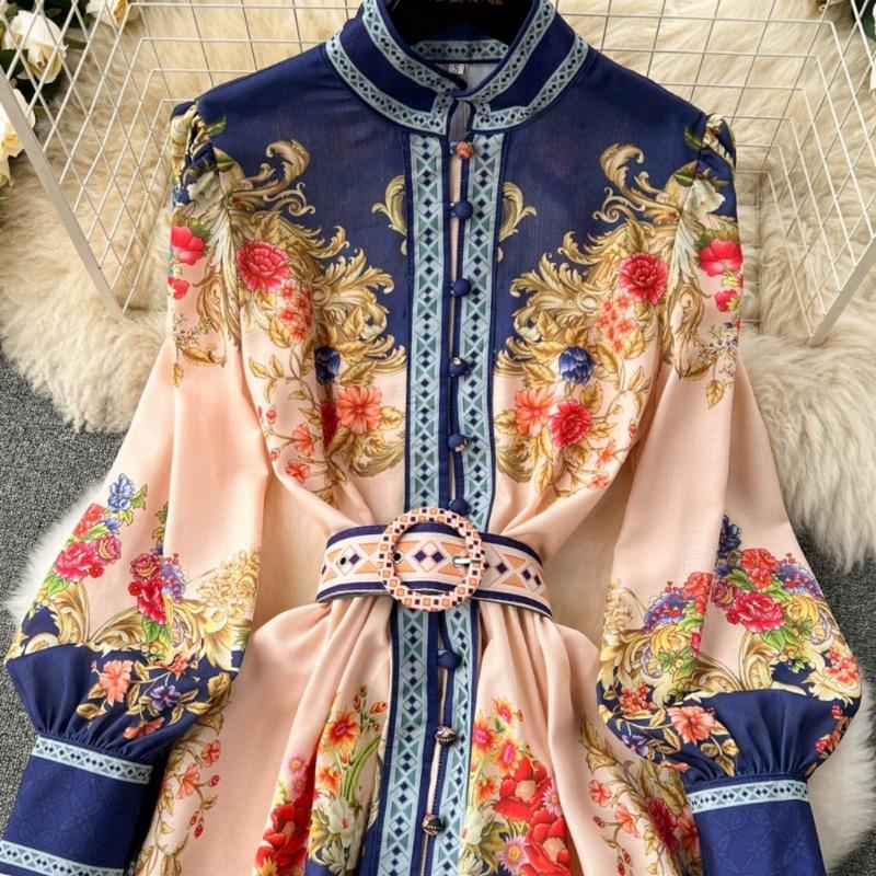 Fahison новые однобортные женские платья с принтом во французском стиле, весенне-осенние длинные платья, винтажное вечернее платье трапециевидной формы для женщин