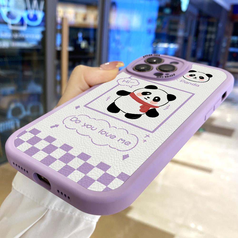 Тонкий кожаный чехол с рисунком панды, мягкий силиконовый чехол из искусственной кожи для iPhone Samsung Huawei Honor Xiaomi Redmi OPPO Realme Vivo