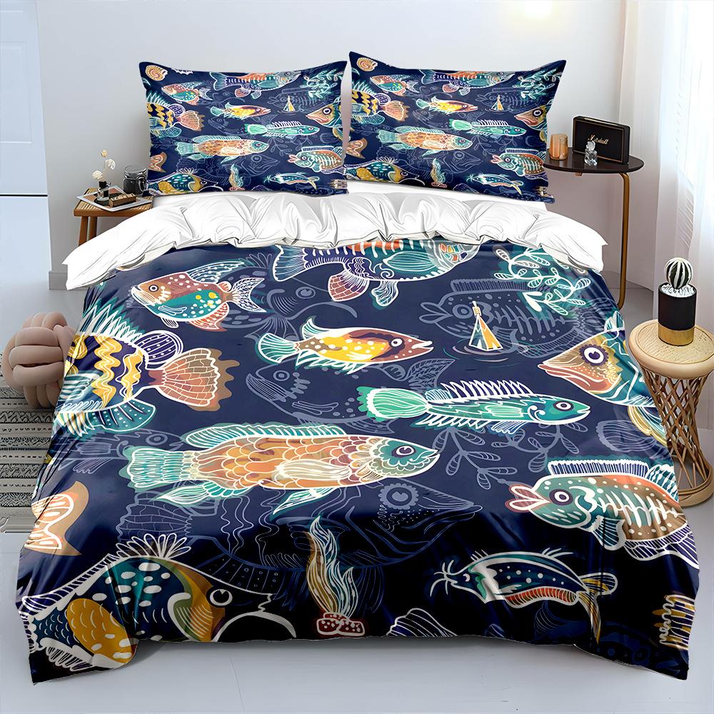 Colorful fish pattern background Print Soft Comfortable Duvet Cover Bedding Set Included 1*Duvet Cover 2*Pillowcases