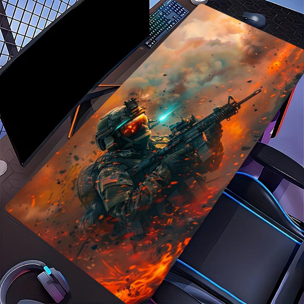 XXL Large Tactical Soldier Gaming Mouse Pad Non-Slip Rubber Base Desk Mat Overlock Edge Keyboard Pad for PC Gamer Office Work