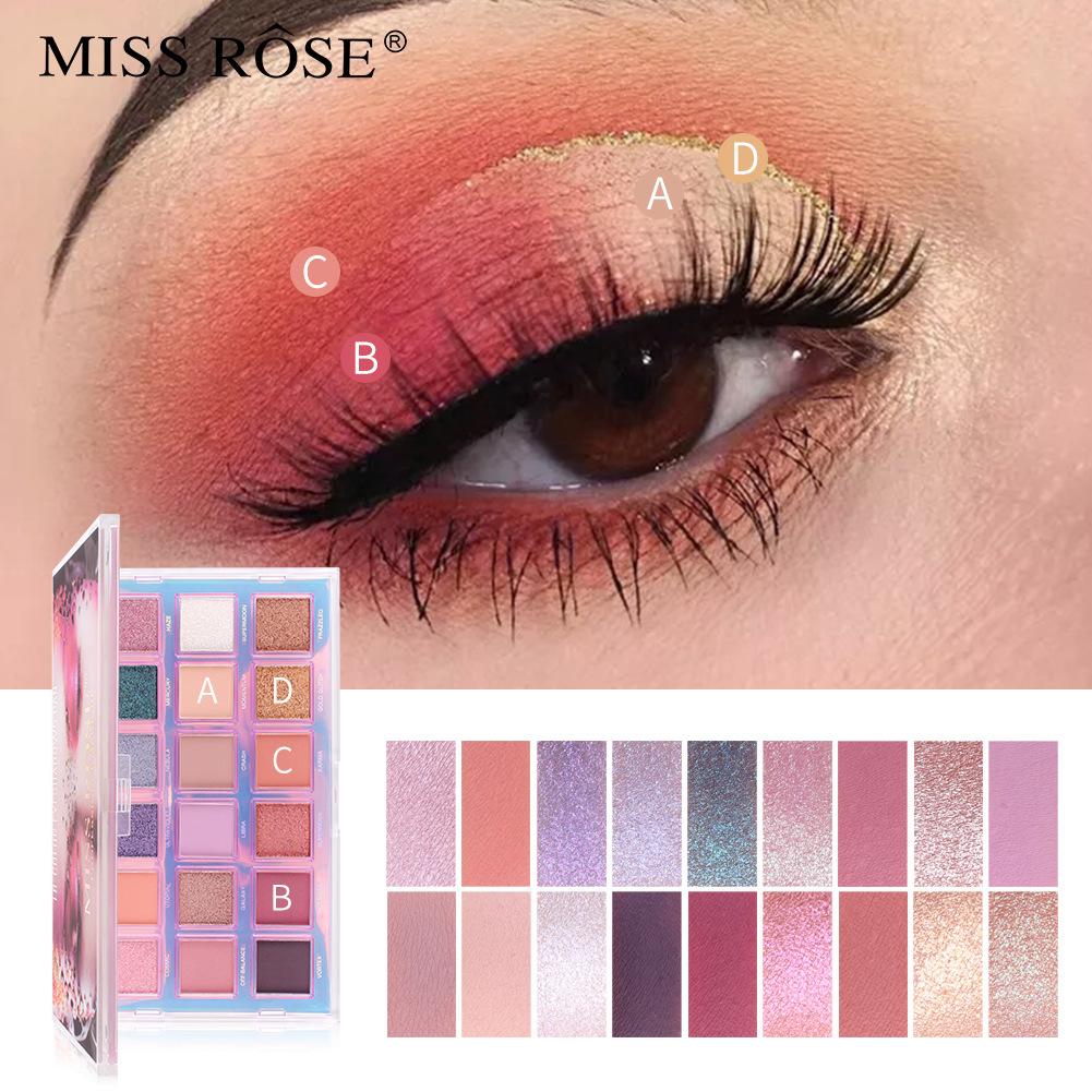 MISS ROSE 18-в-1 Изысканные тени для век для девочек Перламутровые матовые неразмазывающиеся тени для век