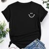 Smiling Face Print Casual T-Shirt Round Neck Short Sleeves Stretchy Comfy Versatile Sports Tee Women's Tops