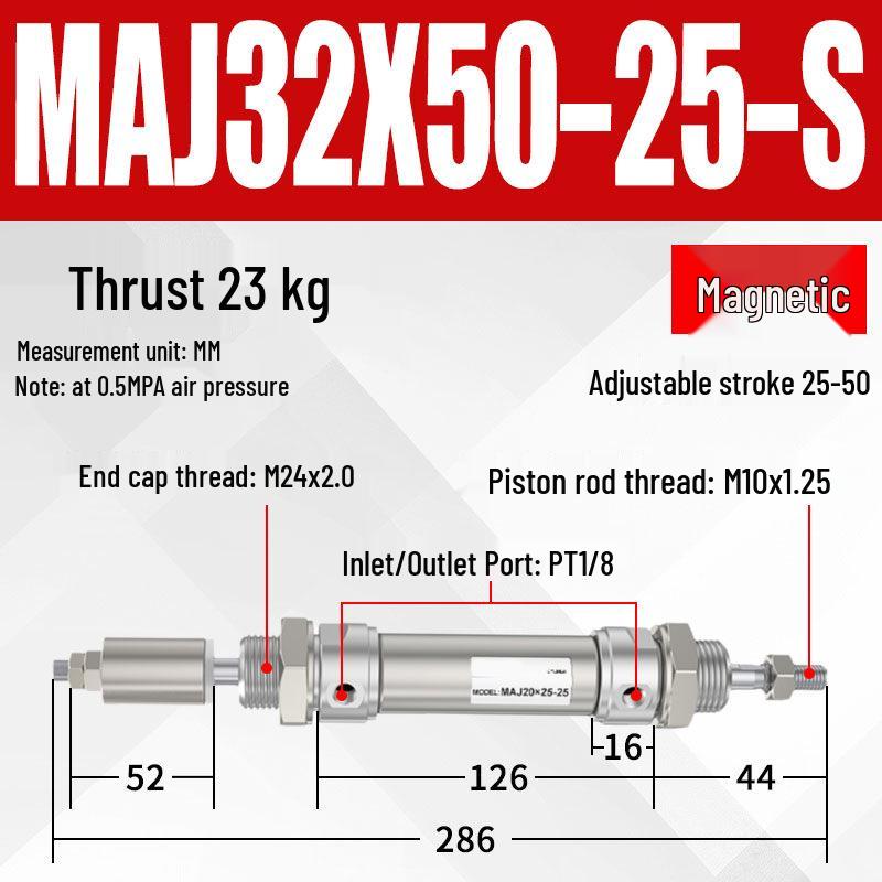 Adjustable Stroke Mini Stainless Steel Pneumatic Cylinder (maj16/20/25/32/40X100-25-50sca)