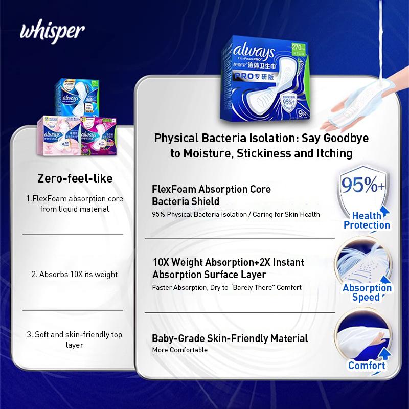 Гигиенические прокладки Whisper FlexFoamPro Максимальная защита (Технология жидкого ядра и физического бактериального барьера)270Ммм -9шт