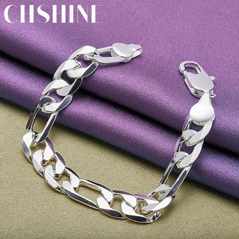 CHSHINE 925 стерлингового серебра 12 мм боковой браслет-цепочка для женщин мужчин свадебная вечеринка изысканные модные ювелирные изделия с шармом