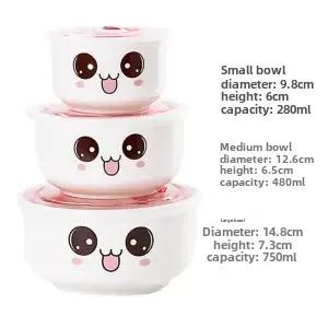 Ceramic fresh-keeping bowl three-piece set with cover refrigerator storage box Office lunch box for microwave heating special