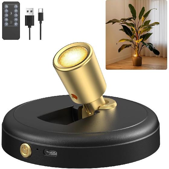 Rechargeable Battery LED Spotlight Indoor: Wireless Mini Art Accent Spot Lights with Timer Remote - Small Dimmable Uplight for Plants Display