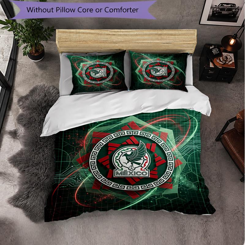 Mexico footbal Pattern 3 Pieces Bedding Set Soft Microfiber Duvet Cover with Pillow Cases for Bedroom