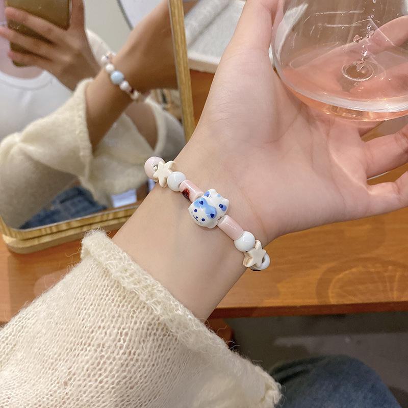 Милый браслет Fairy Cat для женщин - бисерный дизайн в виде звезды и сердца