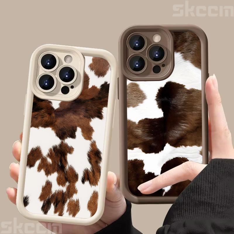 Винтажный чехол для телефона с рисунком под коричневую коровью кожу для iPhone 16 Pro Max 15 14 13 12 11 16E 7 8 Plus X XS XR Матовый ударопрочный мягкий чехол