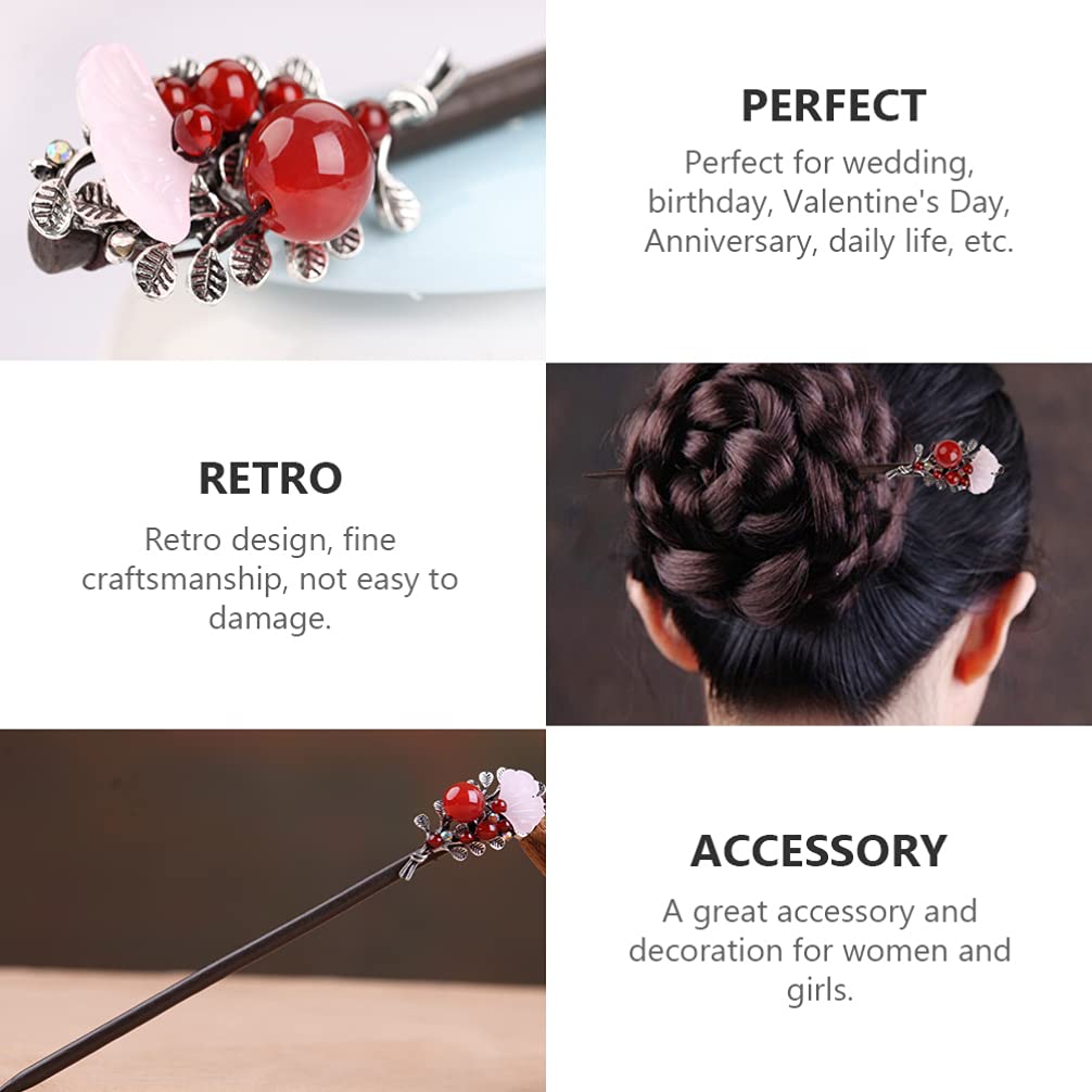 Frcolor Деревянные Одиночные Волосы Волосы Классические Волосы Совершеннолетия Японские Украшения Для Волос Шпилька, Заколка, Зажим, Аксессуар, Черное Дерево, Агат, Узор,