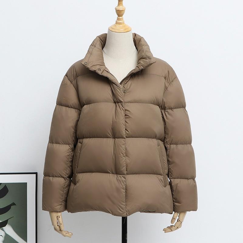 Womens Short Puffer Jacket White Duck Down Warm Loose Fit Winter Coat Small Stature