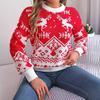 Vintage Christmas Print Loose O Neck Long Sleeve Knitwear Sweater Cardigan Top Autumn Winter