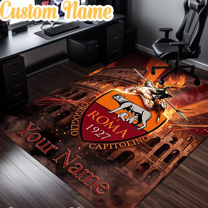 Custom Name Roma Football Club Emblem  Rug, Office Rug, Chair Rug, Carpet for Living Rooms, Doormat Game Rug Home Decor Christmas Gifts